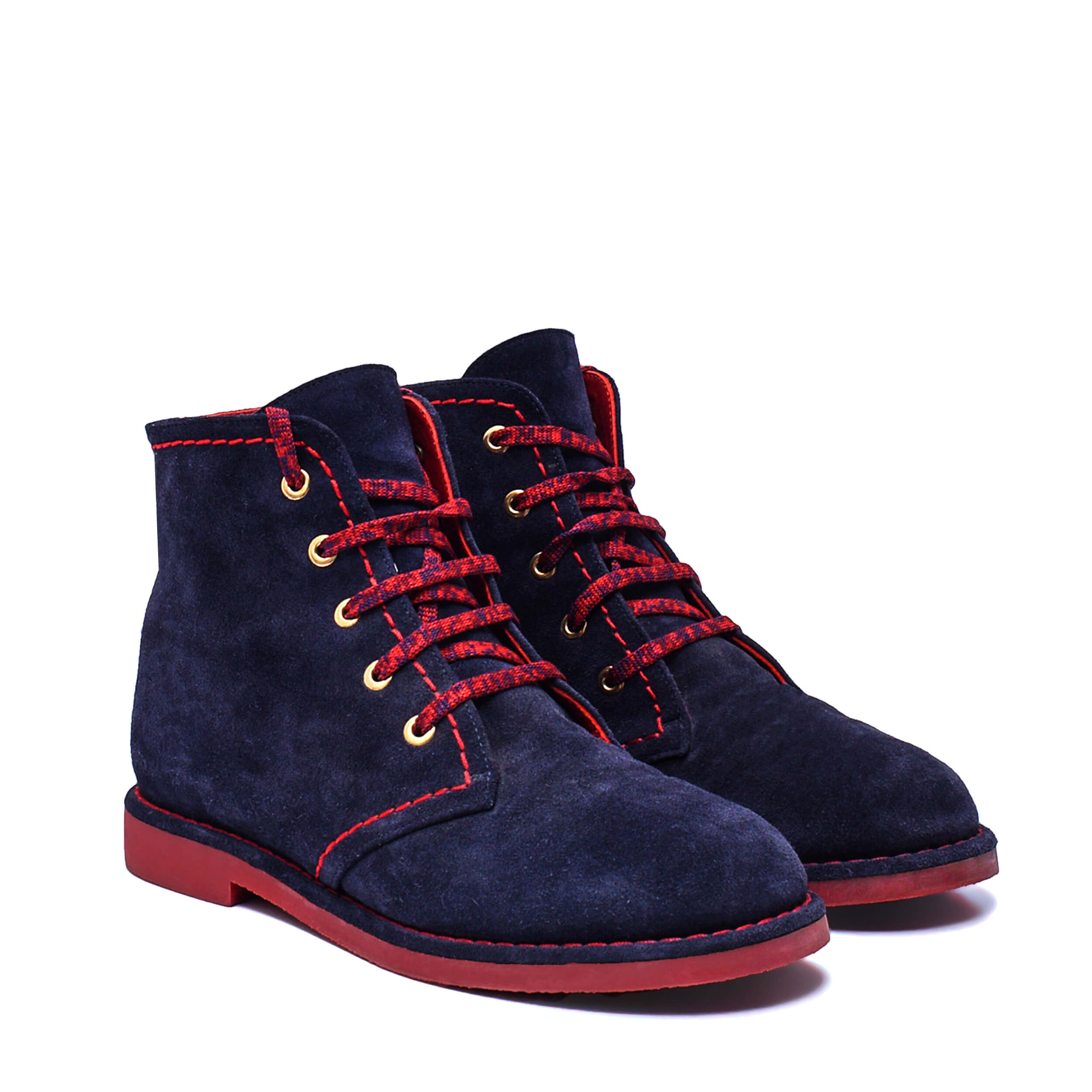 Chanel - Navy Blue Suede Calfskin Lace Up Short Boots / 38